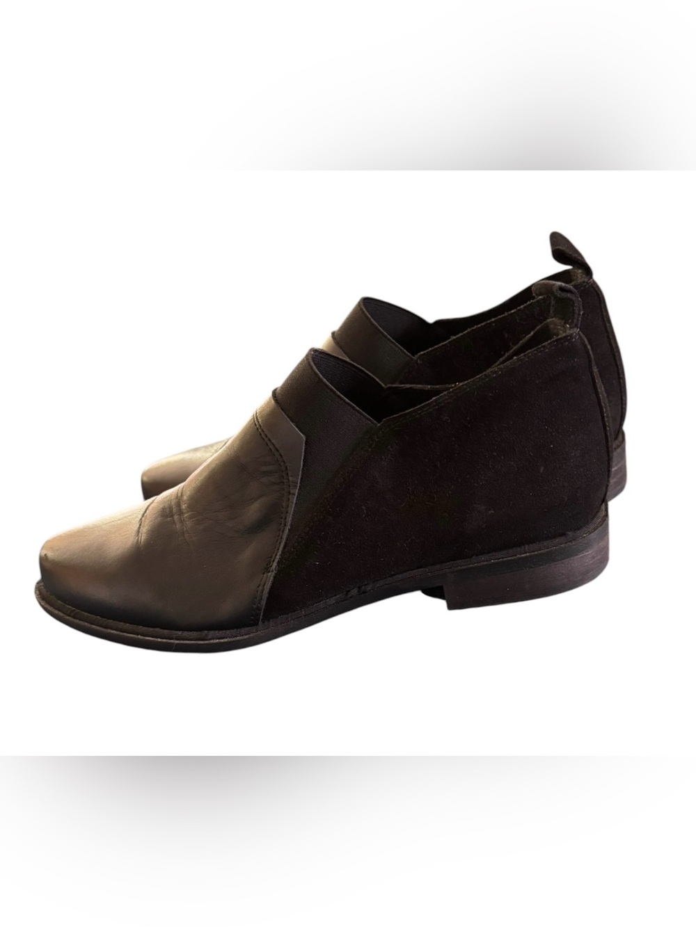 Sesto Meucci Black Leather Suede Bootie 7/37 Vamp Toe Block Heel Made In Spain